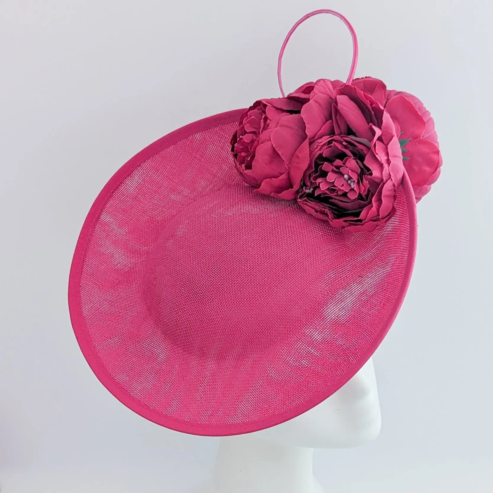 Fuchsia pink large flower saucer disc fascinator hat - House of Hats