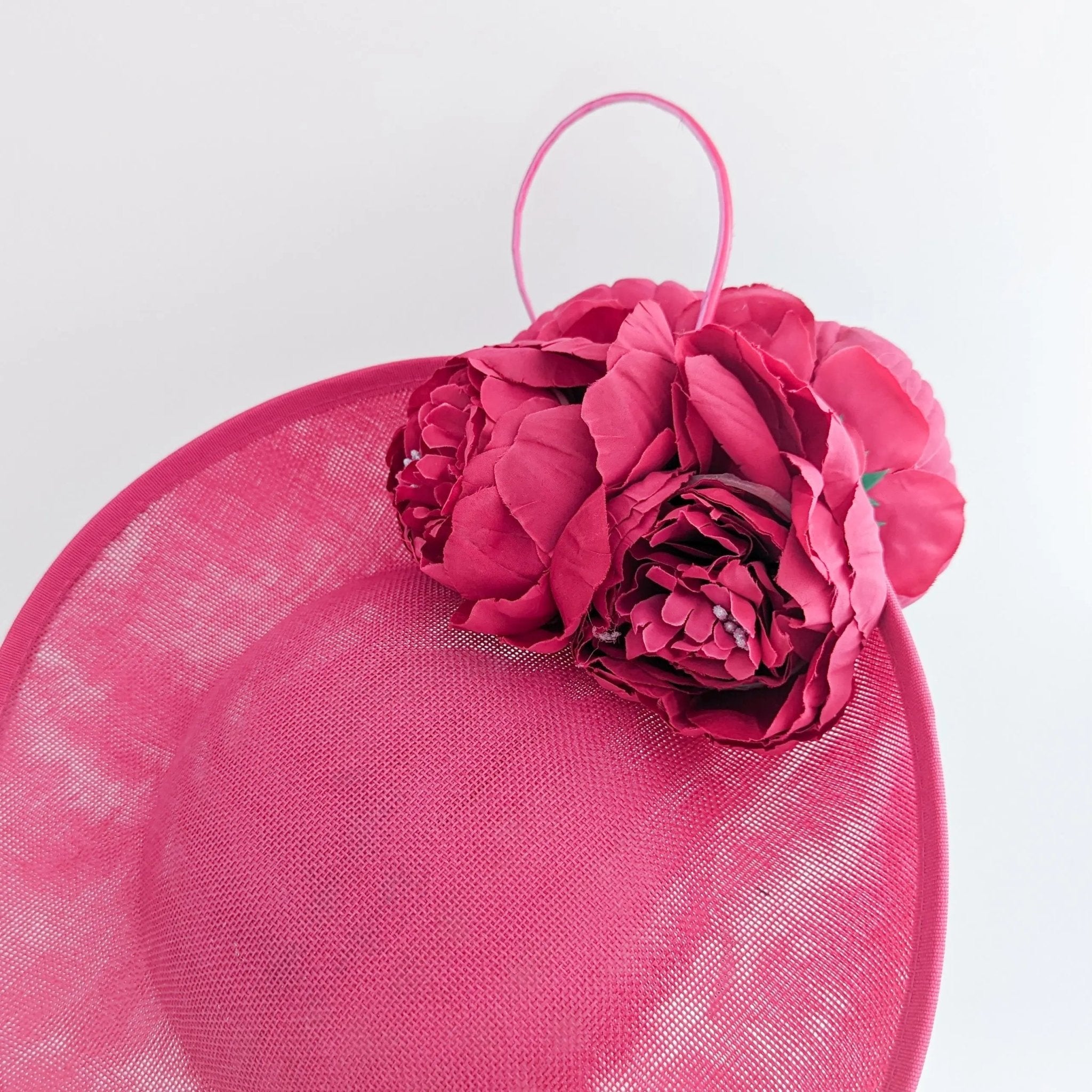 Fuchsia pink large flower saucer disc fascinator hat - House of Hats