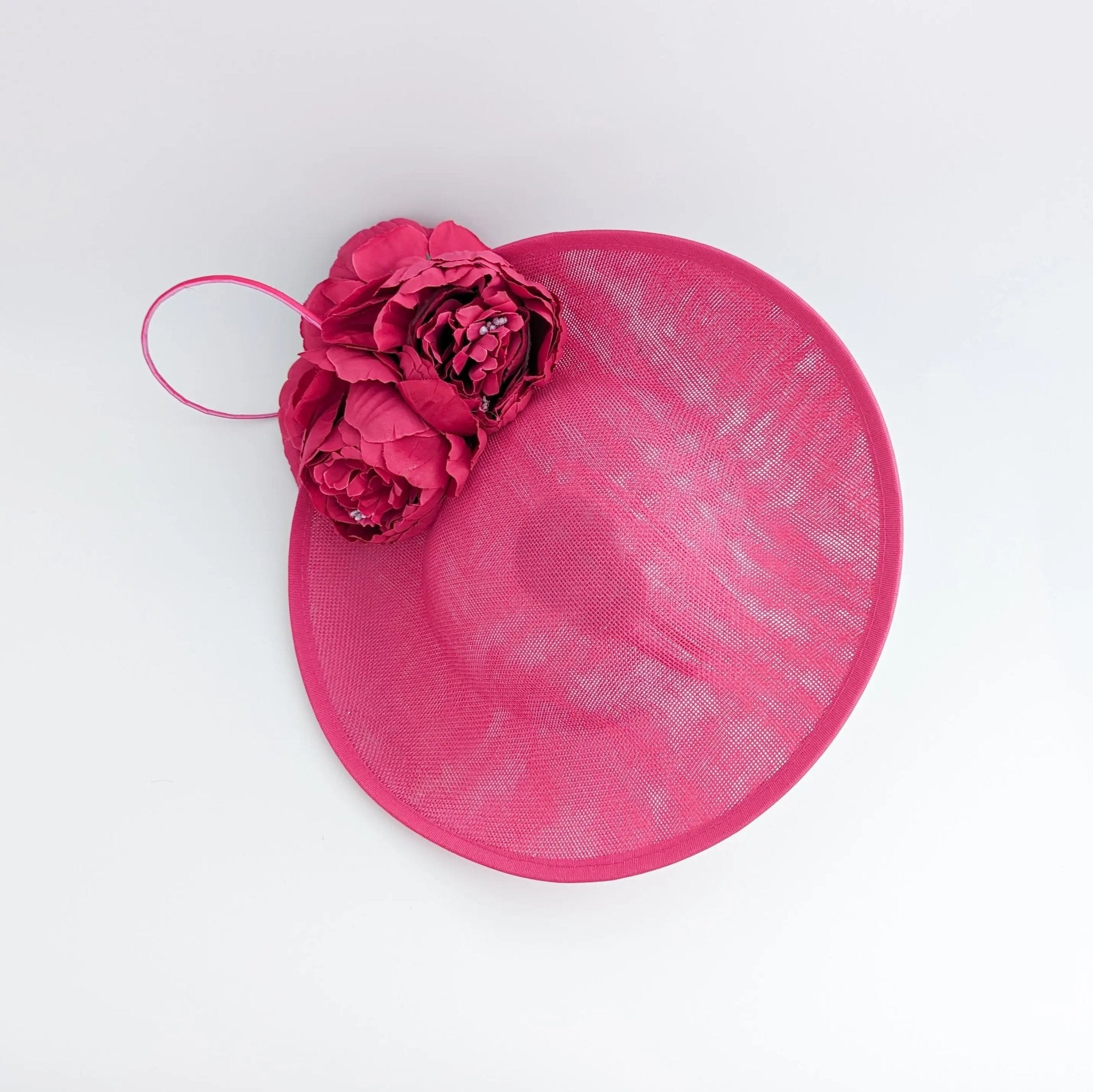 Fuchsia pink large flower saucer disc fascinator hat - House of Hats