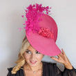 Fuchsia pink large woven straw flower feather fascinator hat - House of Hats