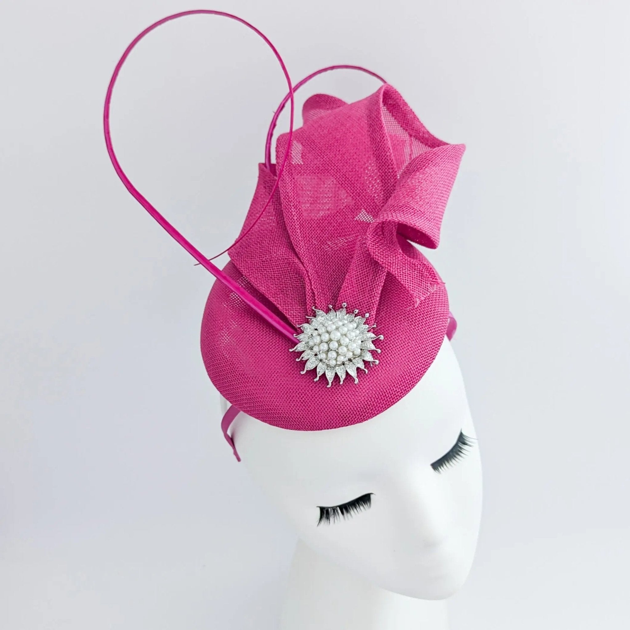 Fuchsia pink pearl fascinator hat - House of Hats