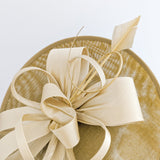 Gold feather large saucer disc fascinator hat - House of Hats