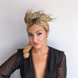 Gold metallic shimmer feather headband fascinator - House of Hats