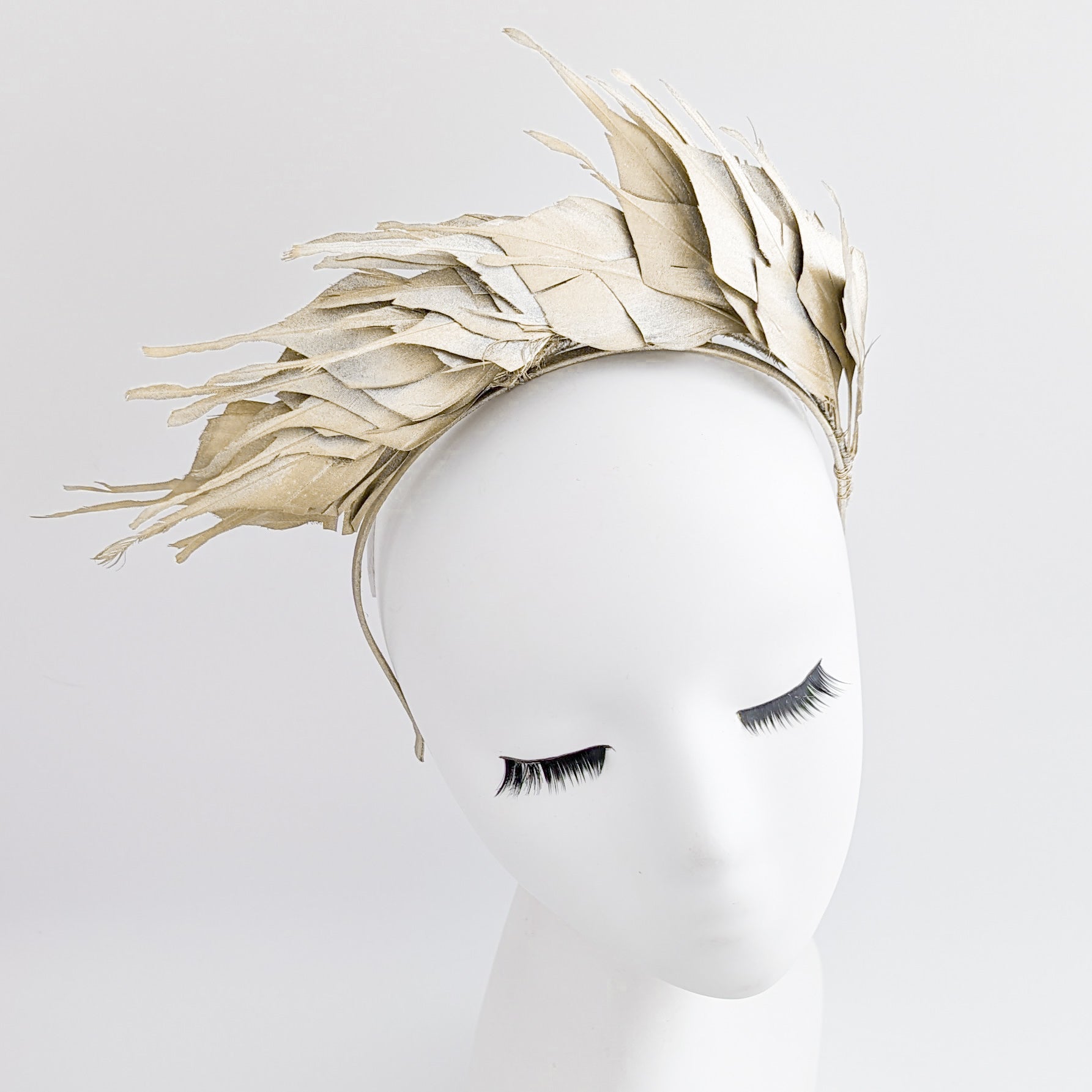 Gold metallic shimmer feather headband fascinator - House of Hats