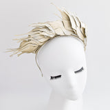 Gold metallic shimmer feather headband fascinator - House of Hats