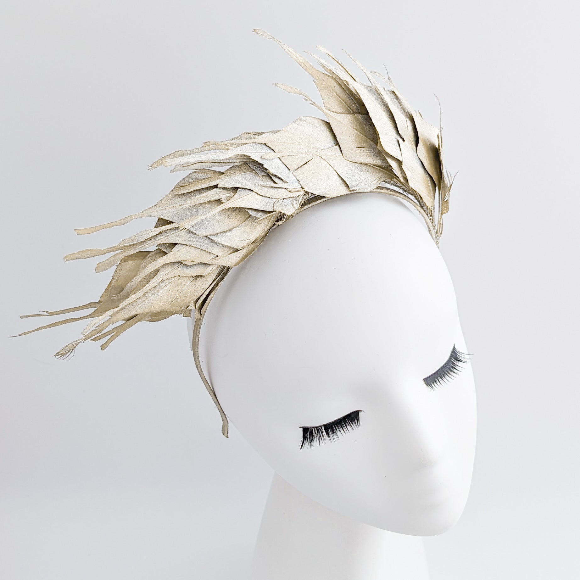 Gold metallic shimmer feather headband fascinator - House of Hats