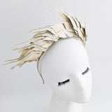 Gold metallic shimmer feather headband fascinator - House of Hats