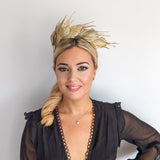 Gold metallic shimmer feather headband fascinator - House of Hats