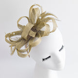 Gold shimmer crystal feather fascinator hat - House of Hats