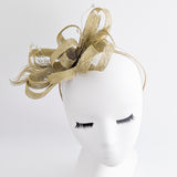 Gold shimmer crystal feather fascinator hat - House of Hats