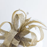 Gold shimmer crystal feather fascinator hat - House of Hats