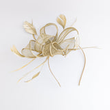 Gold shimmer feather fascinator hat - House of Hats