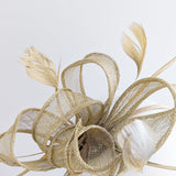 Gold shimmer feather fascinator hat - House of Hats