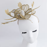 Gold shimmer feather fascinator hat - House of Hats