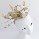 Gold shimmer feather fascinator hat - House of Hats