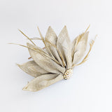 Gold shimmer feather petal fan fascinator hat - House of Hats