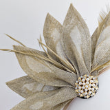 Gold shimmer feather petal fan fascinator hat - House of Hats