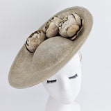 Gold shimmer flower large saucer disc fascinator hat - House of Hats