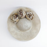 Gold shimmer flower large saucer disc fascinator hat - House of Hats
