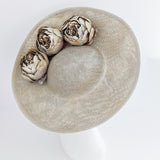 Gold shimmer flower large saucer disc fascinator hat - House of Hats