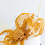 Golden yellow crystal feather fascinator hat - House of Hats