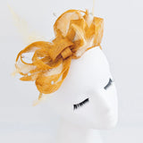 Golden yellow crystal feather fascinator hat - House of Hats