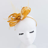 Golden yellow crystal feather fascinator hat - House of Hats