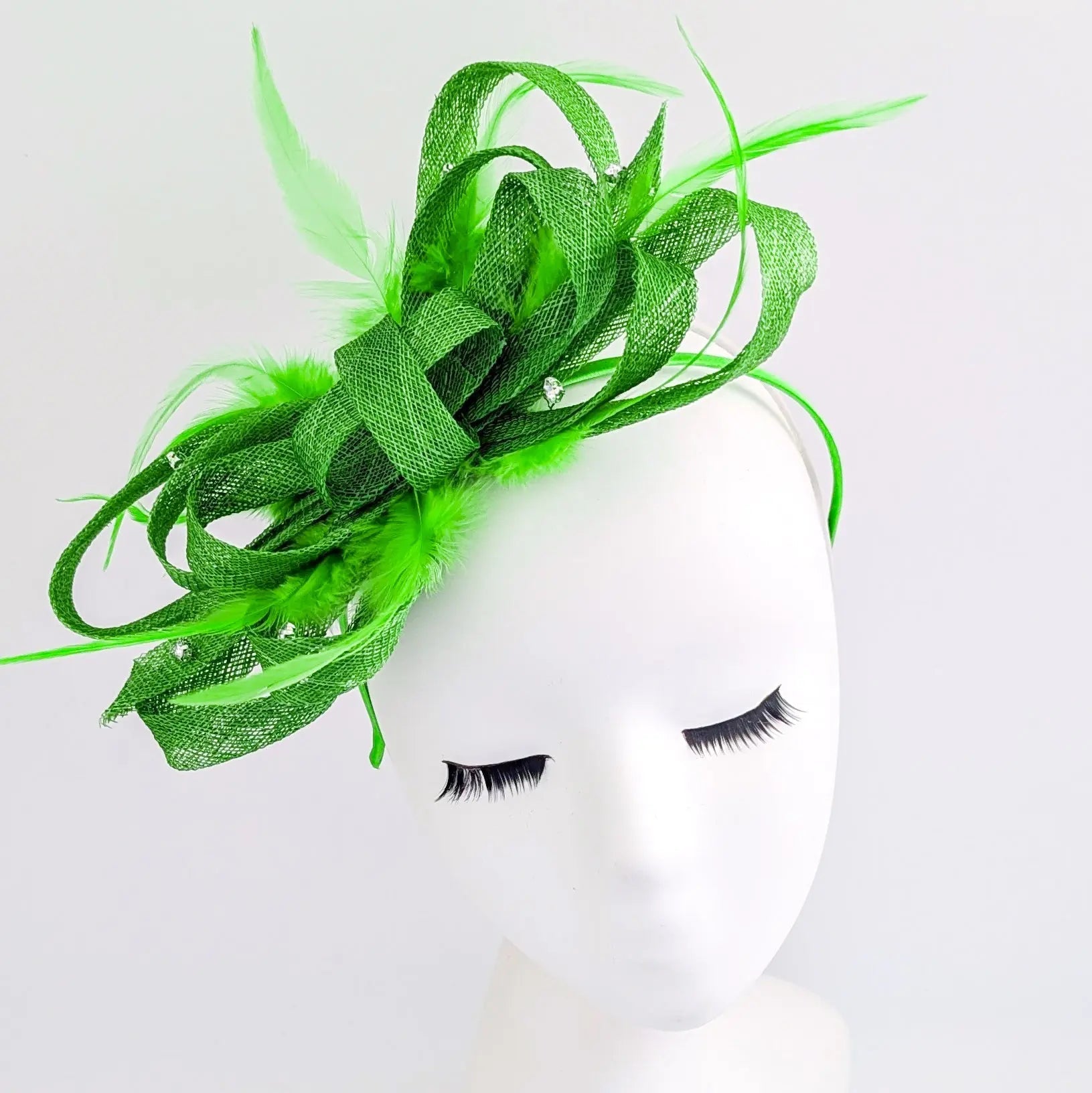 Green crystal feather fascinator hat - House of Hats