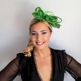 Green crystal feather fascinator hat - House of Hats
