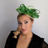 Green crystal feather fascinator hat - House of Hats