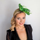 Green crystal feather fascinator hat - House of Hats