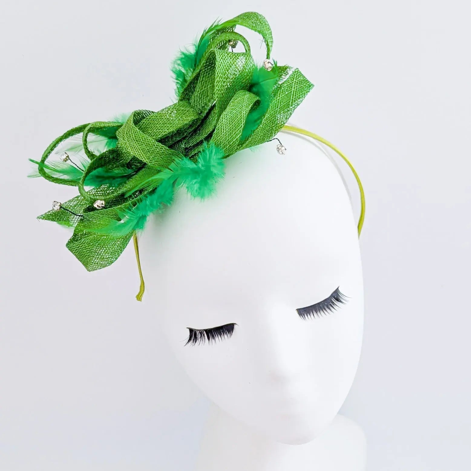 Green crystal feather fascinator hat - House of Hats