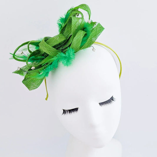 Green crystal feather fascinator hat - House of Hats