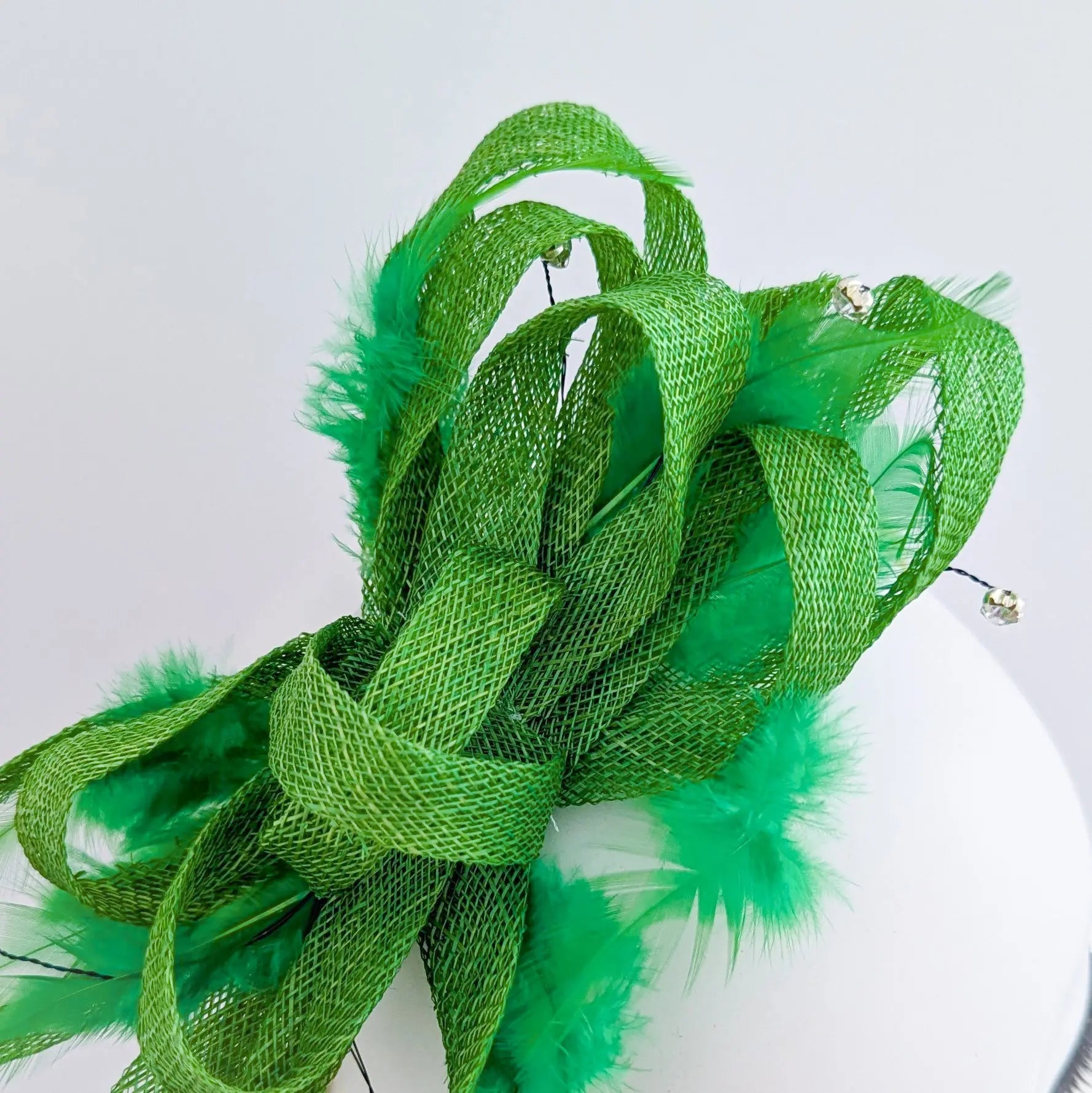 Green crystal feather fascinator hat - House of Hats