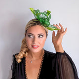 Green feather fascinator hat - House of Hats