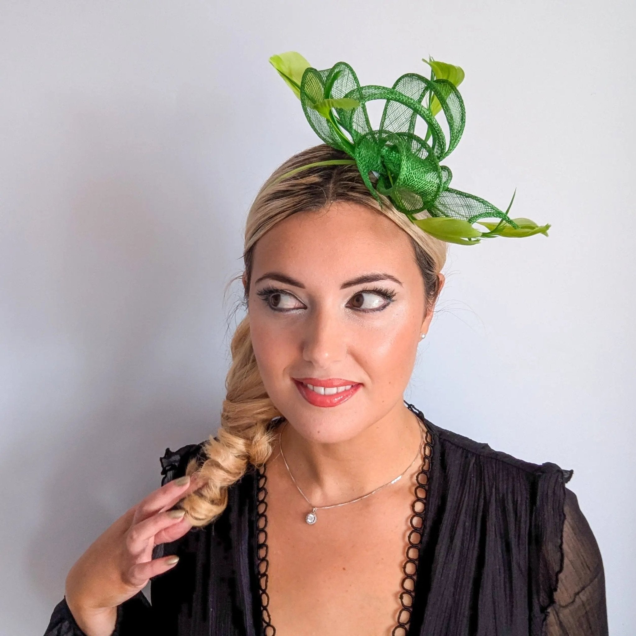 Green feather fascinator hat - House of Hats