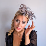 Grey crystal feather fascinator hat - House of Hats