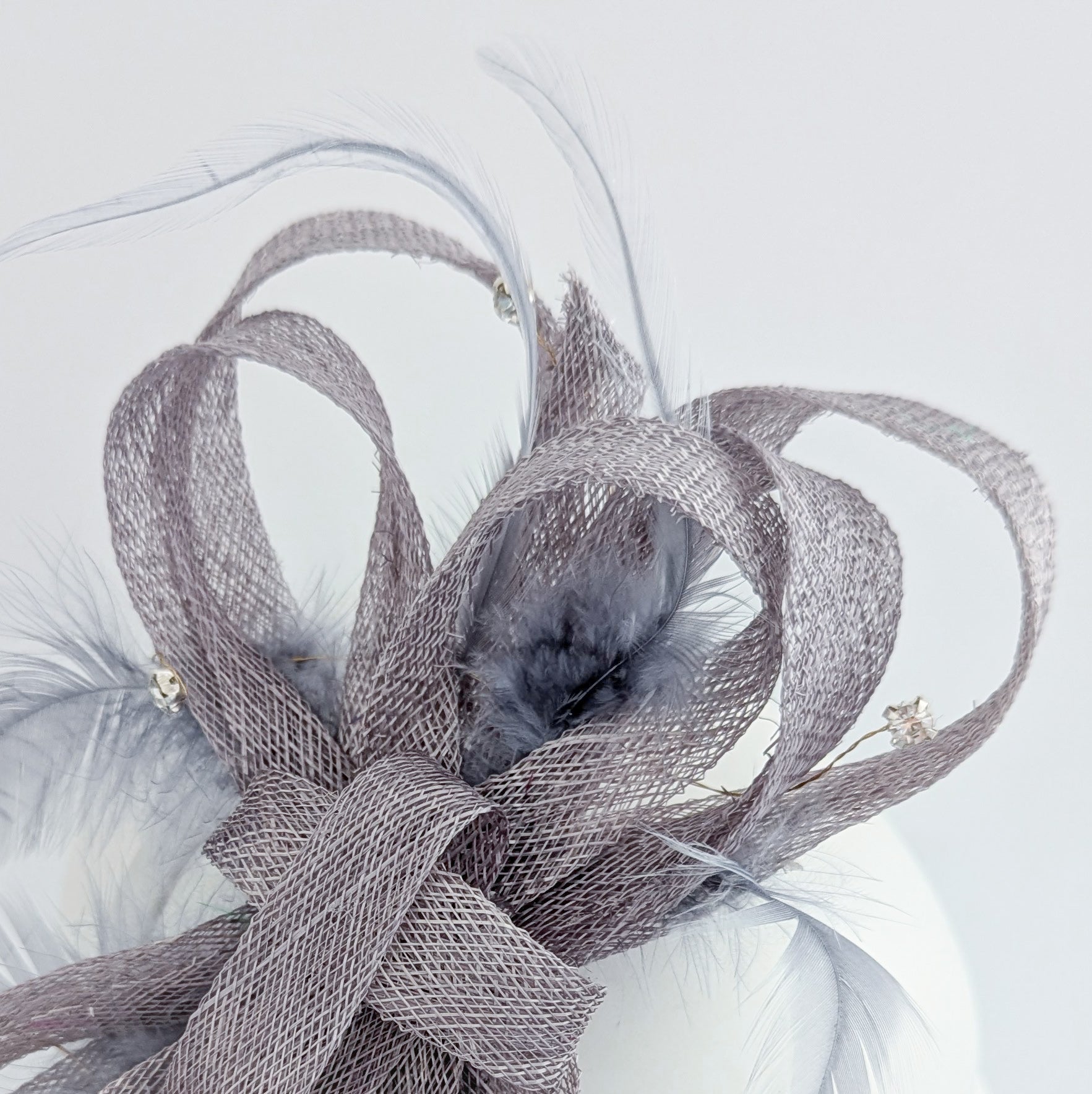 Grey crystal feather fascinator hat - House of Hats