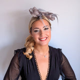 Grey crystal feather fascinator hat - House of Hats
