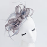 Grey crystal feather fascinator hat - House of Hats