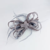 Grey crystal feather fascinator hat - House of Hats