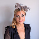 Grey crystal feather fascinator hat - House of Hats