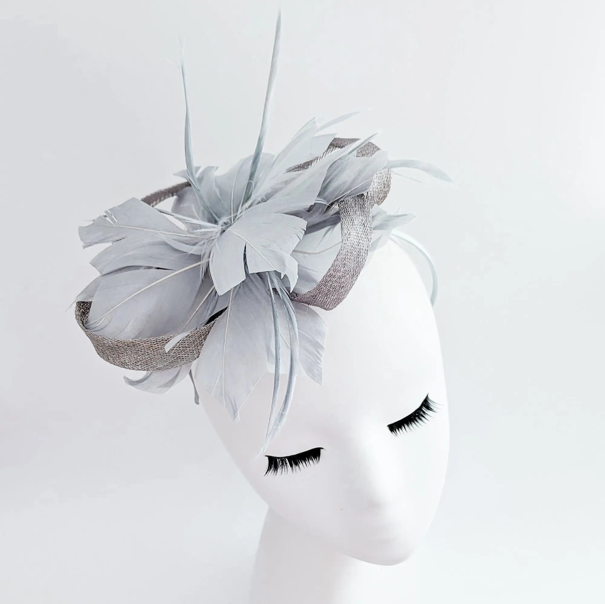 Grey feather fascinator hat - House of Hats