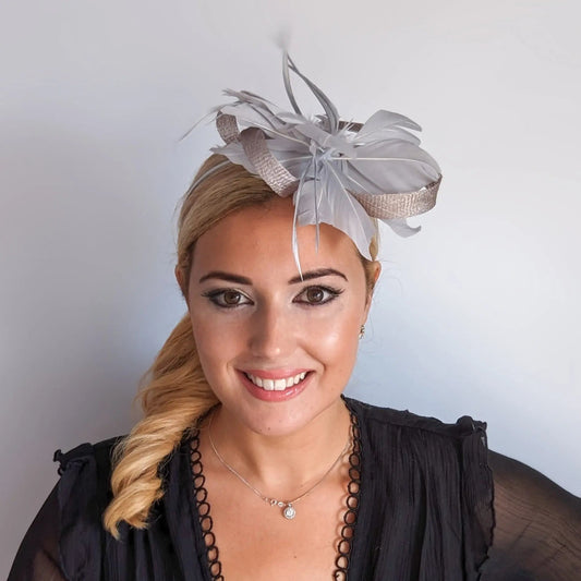 Grey feather fascinator hat - House of Hats