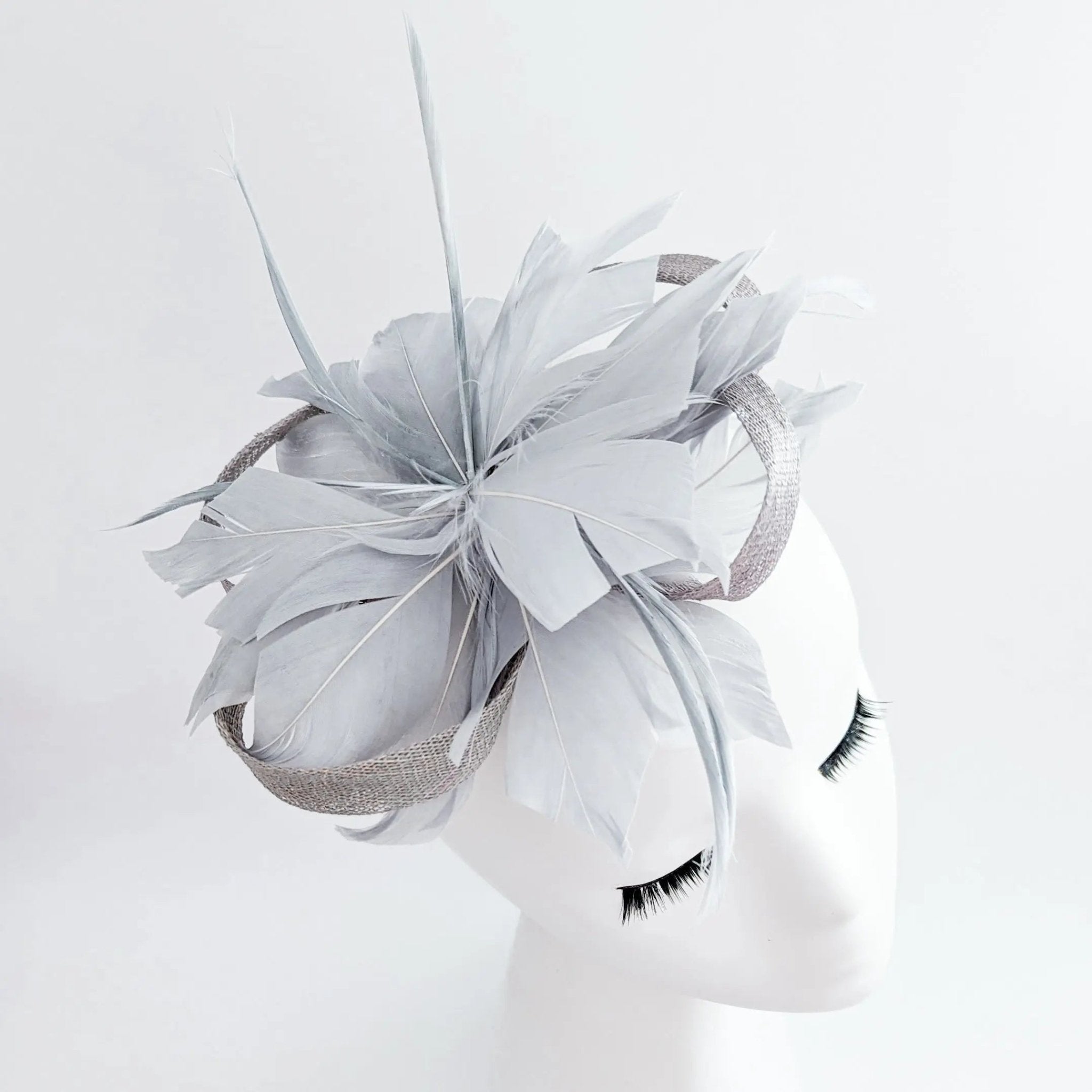 Grey feather fascinator hat - House of Hats