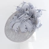 Grey feather large saucer disc fascinator hat - House of Hats