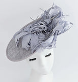 Grey feather large saucer disc fascinator hat - House of Hats