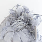 Grey feather large saucer disc fascinator hat - House of Hats