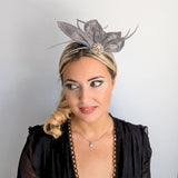 Grey feather petal fan fascinator hat - House of Hats