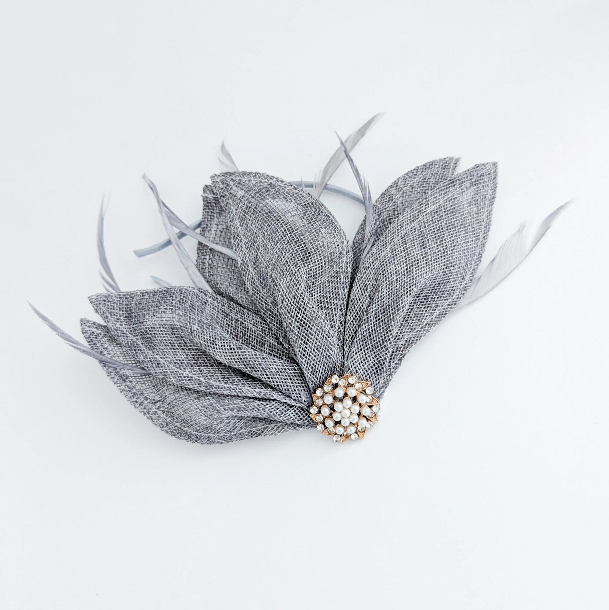 Grey feather petal fan fascinator hat - House of Hats